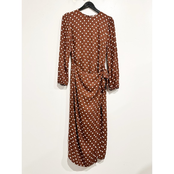 Reformation Reza Wrap Effect Polka Dot Crepe Midi Dress Size 10 - Picture 5 of 14